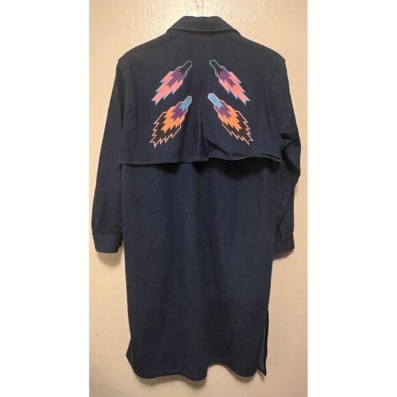 Vtg Calvin Klein Denim Duster Jacket Southwest Custom Tribal Native Am Women's L - Picture 2 of 16
